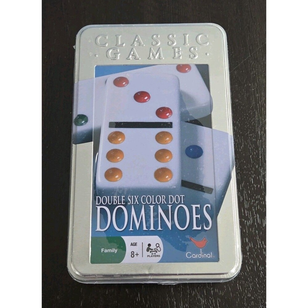 Cardinal Double Six Color Dot Dominoes Tile Game Set in Tin Case, Ages 8+